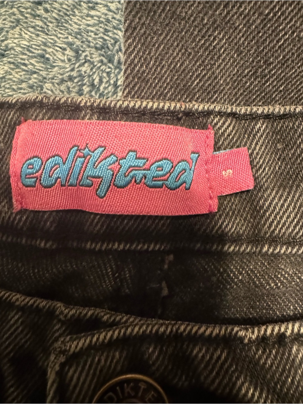 Edikted Black Denim Bottoms with Pink Logo Tag